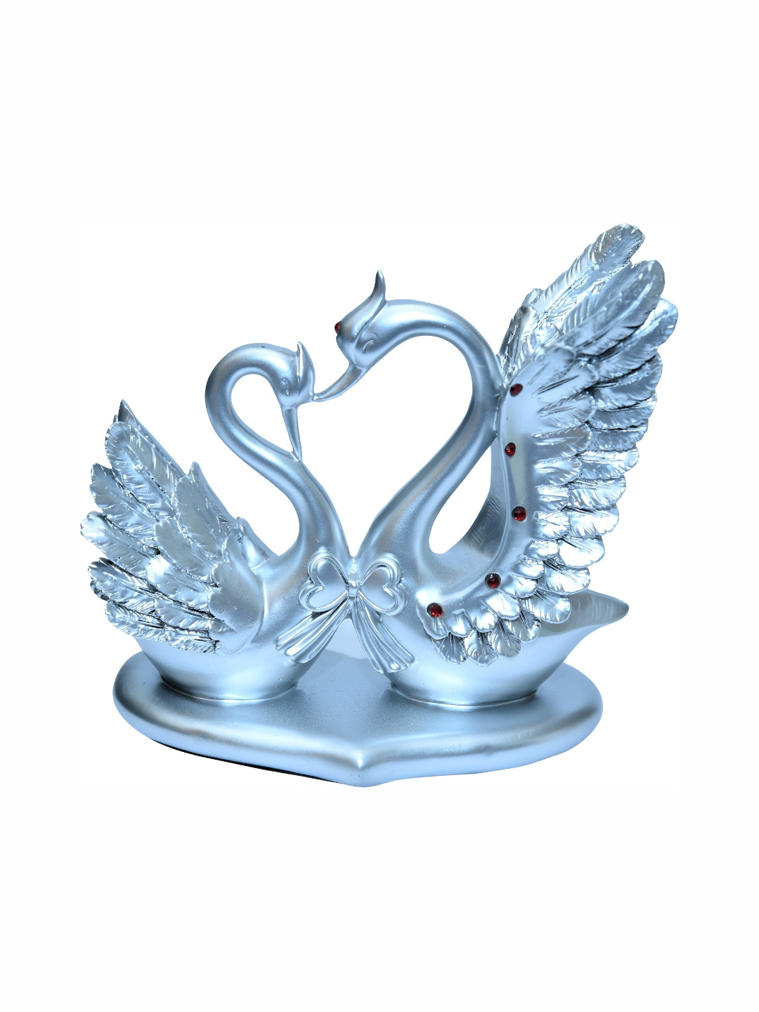 Sigaram Romantic Swan Silver Polyresin Metallic Living Room Hand-Crafted Medium Showpiece -