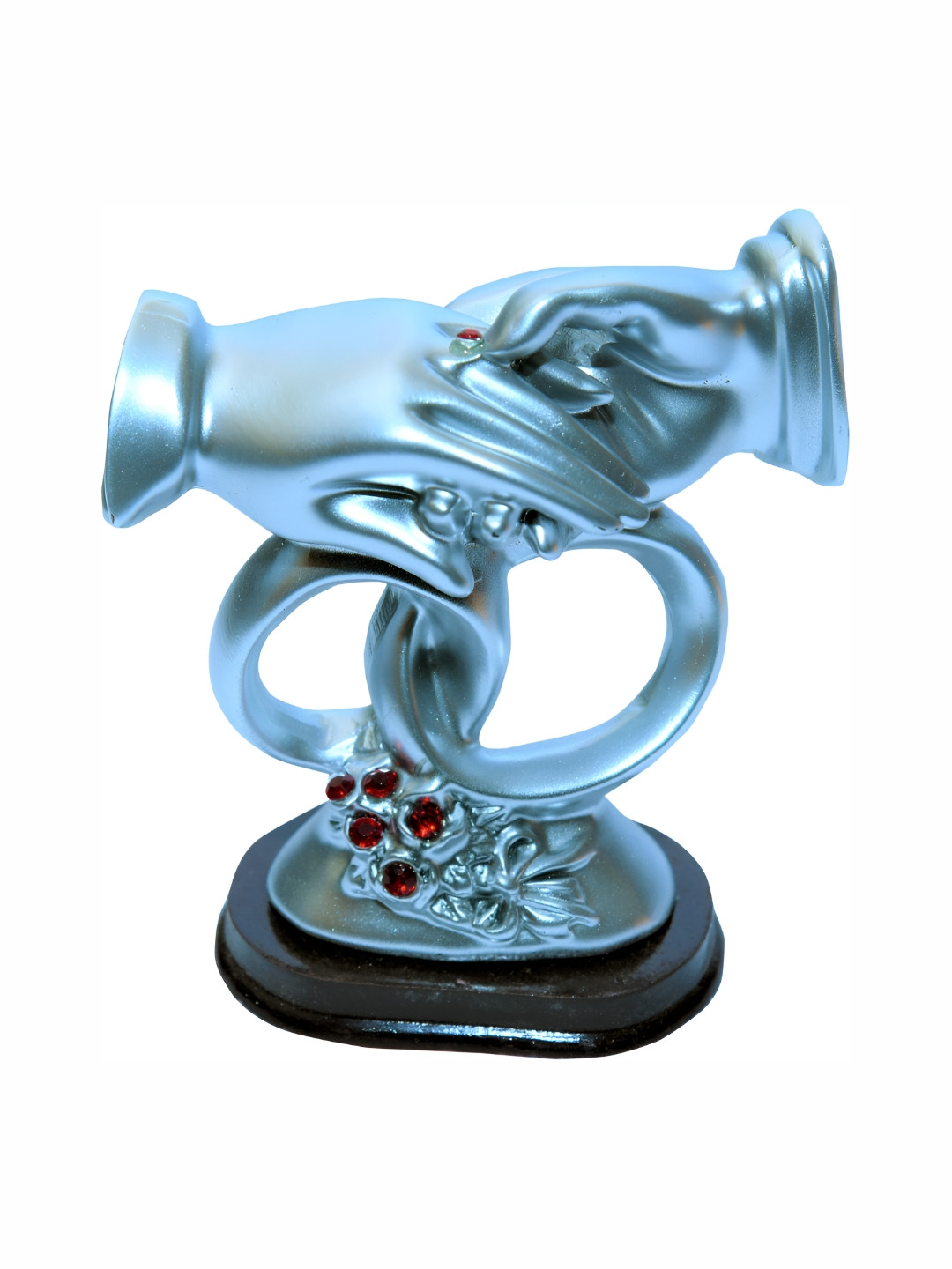 Sigaram Romantic Love Couple Hand Silver Polyresin Glossy Living Room Small Showpiece - 3.9 Inches