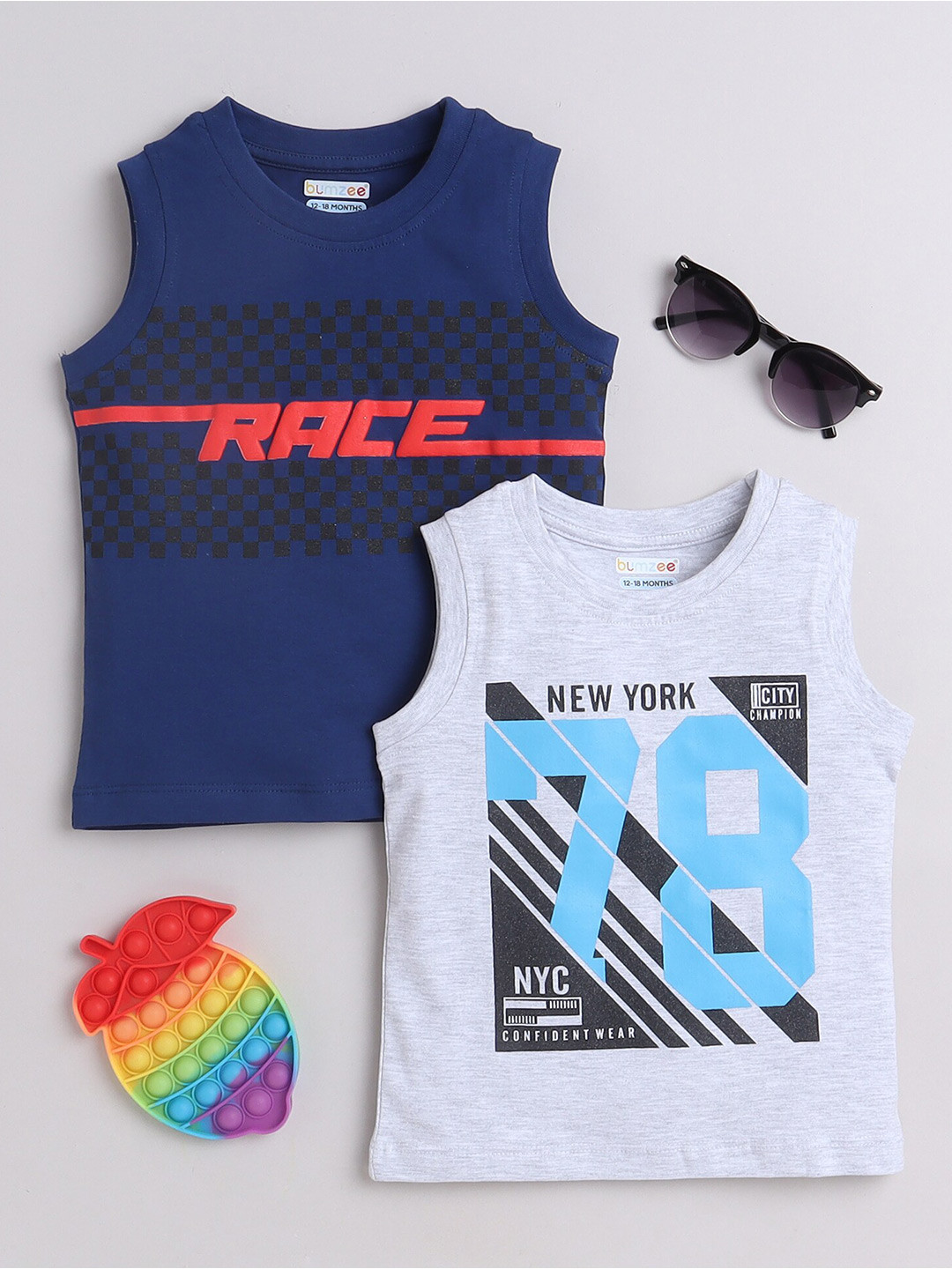BUMZEE Boys 2 Printed Applique T-shirt
