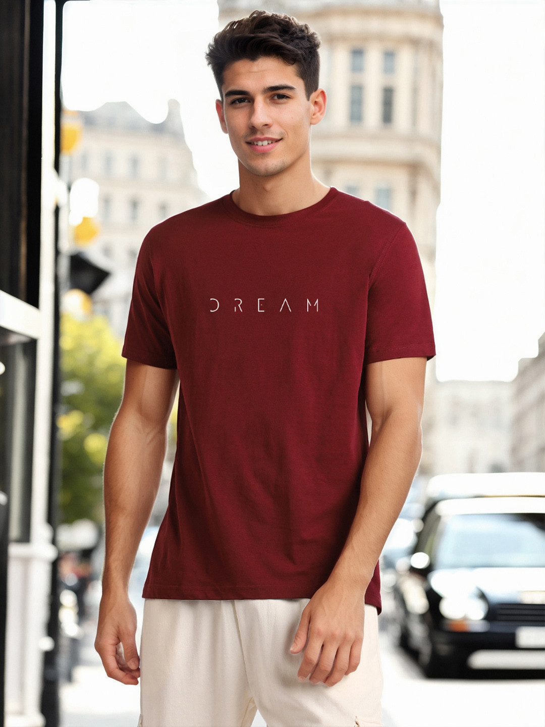 NOBERO Embroidered Typography Cotton Round Neck Short Sleeves T-shirt