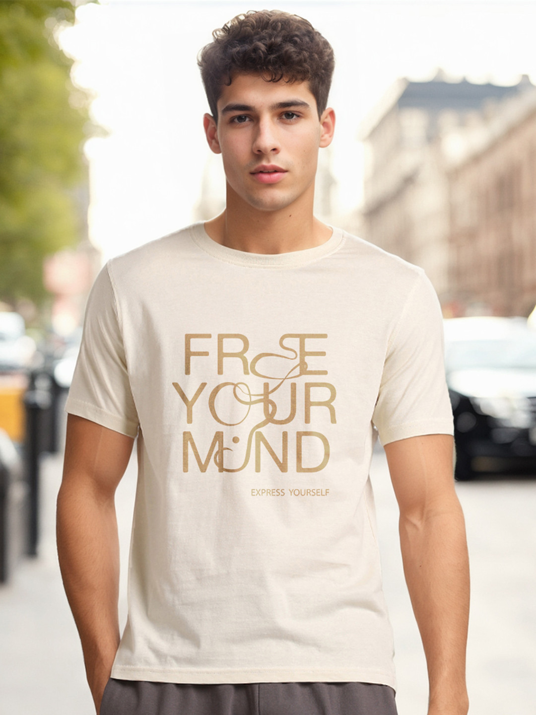NOBERO Typography Cotton Round Neck Short Sleeves T-shirt