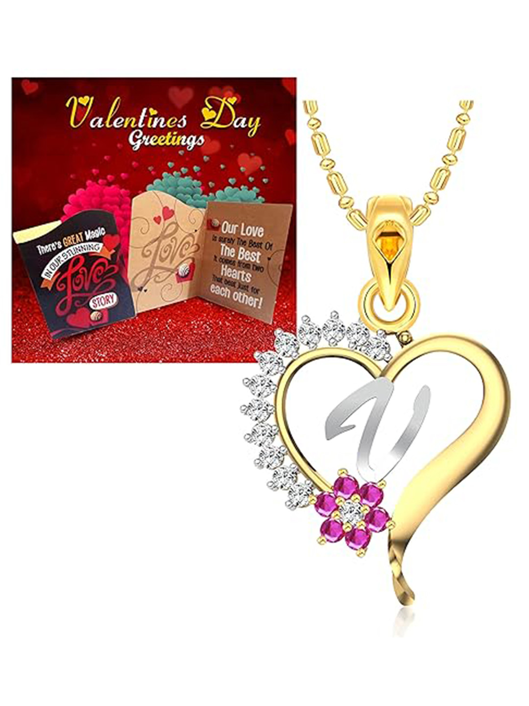 Vighnaharta Gold-Plated & Red Pendant With Greeting Card Gift Set