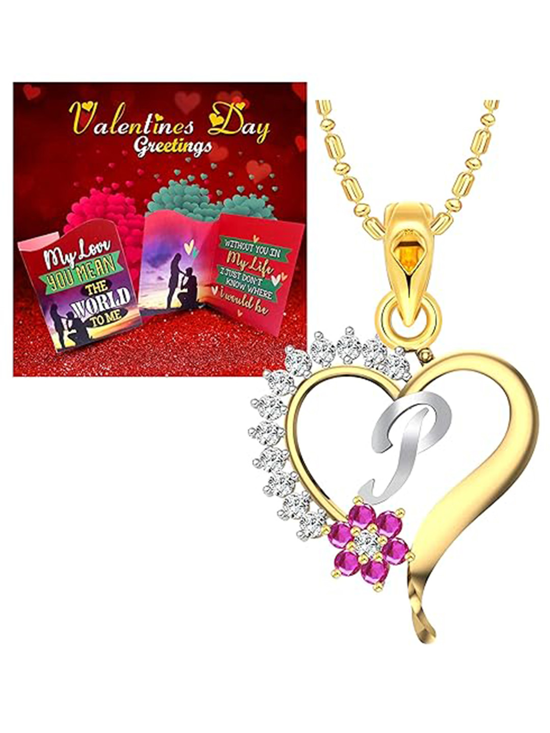 Vighnaharta  Gold-Plated & Red Printed Card With P-Letter Pendant