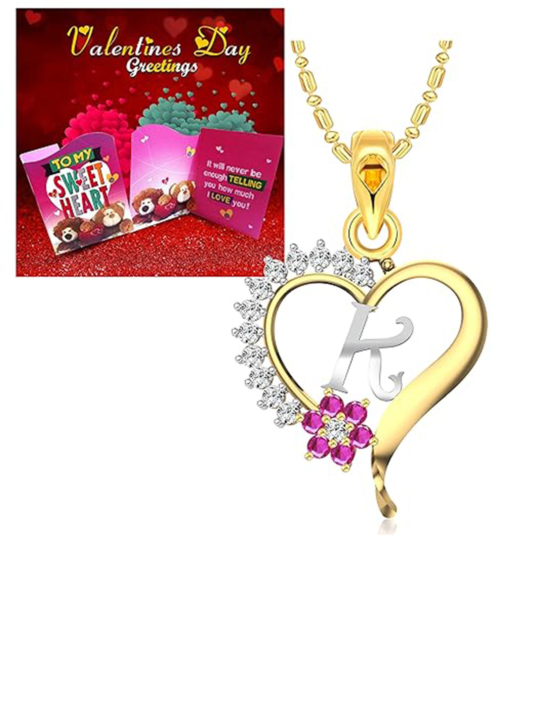 Vighnaharta  Gold-Plated & Red Printed Card With K-Letter Pendant