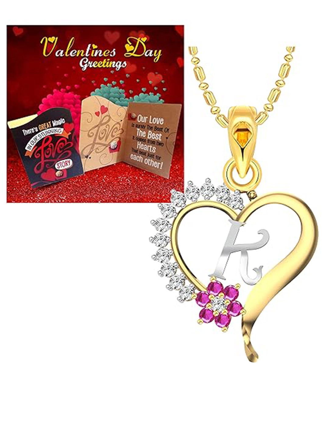 Vighnaharta 1 Piece Red Printed Card With 1 Gold-Plated K-Letter Pendant