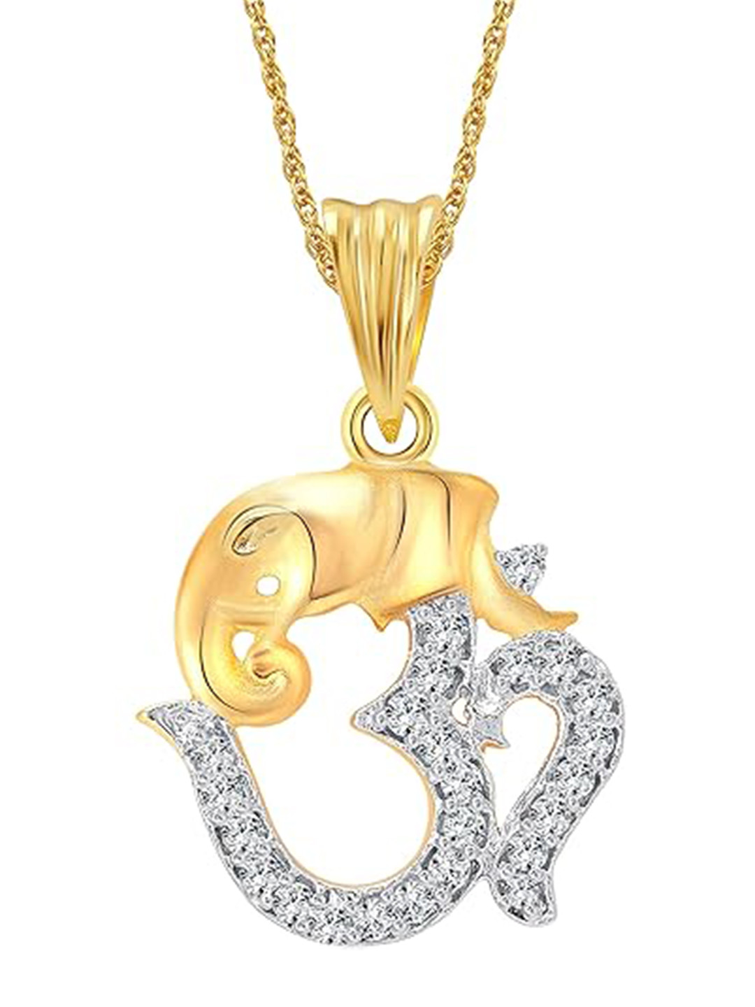 Vighnaharta Gold-Plated Om Ganesha Cubic Zirconia Pendant