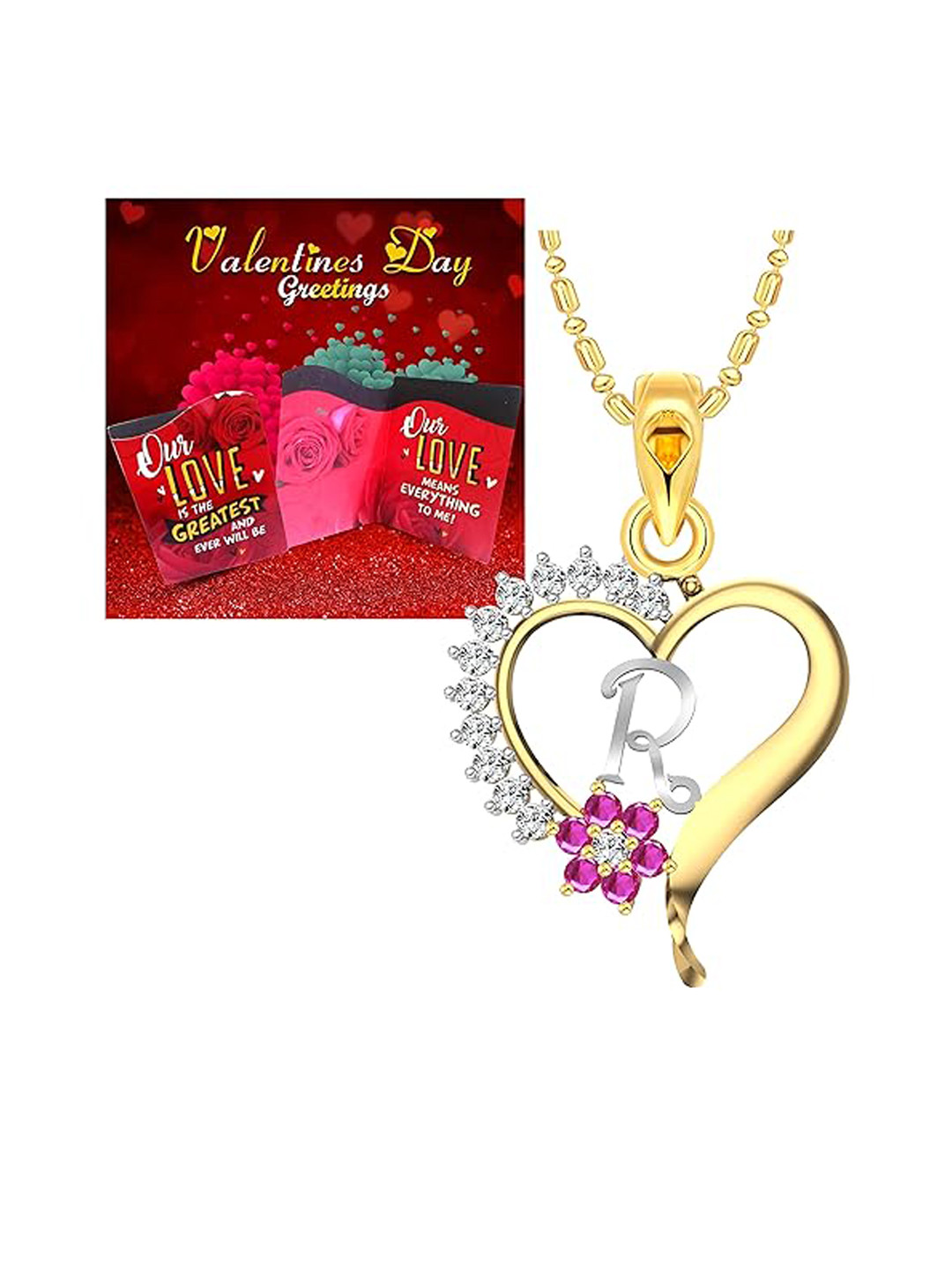 Vighnaharta 1 Piece Red Printed Card With 1 Gold-Plated R-Letter Pendant