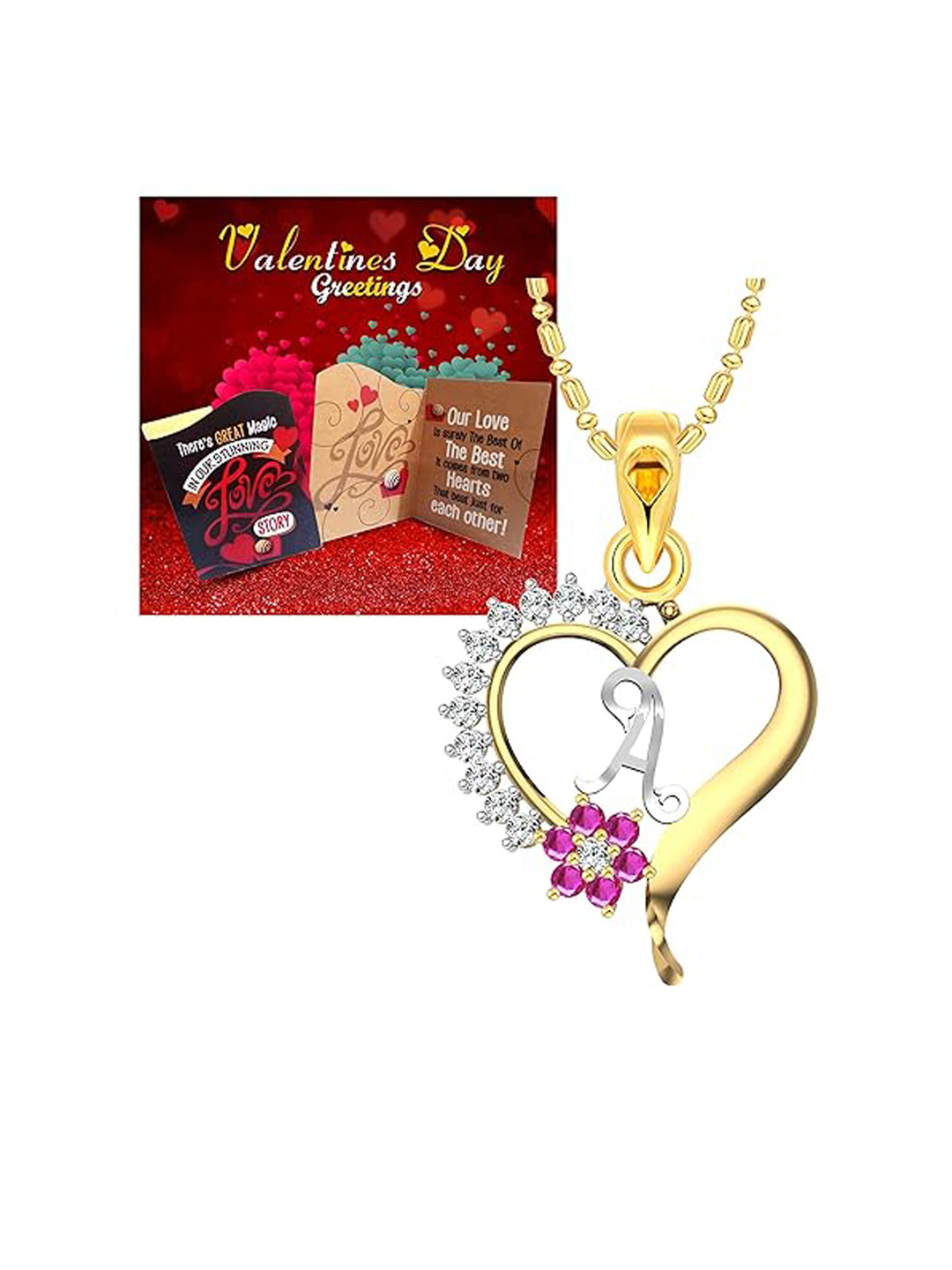 Vighnaharta Gold Plated Cubic Zirconia Pendant With Greeting Card