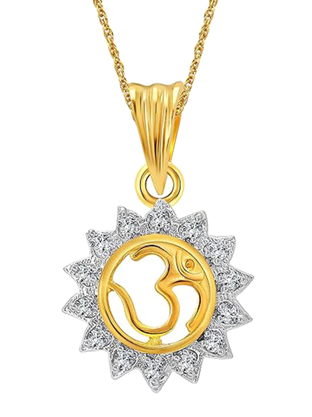 Vighnaharta Gold-Plated Cubic Zirconia Sun Shine Om Shaped Pendant