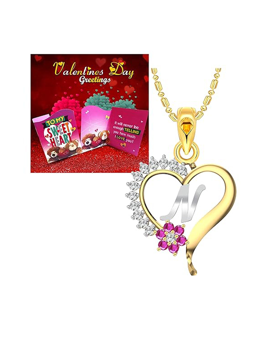 Vighnaharta Gold Plated Cubic Zirconia Pendant With Greeting Card