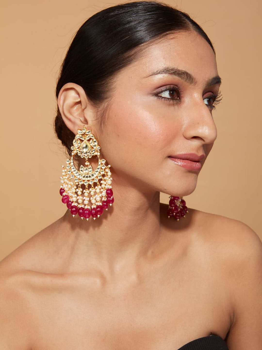 vivinia BY VIDHI MEHRA Gold Plated Pink Womens Chandbali Earrings