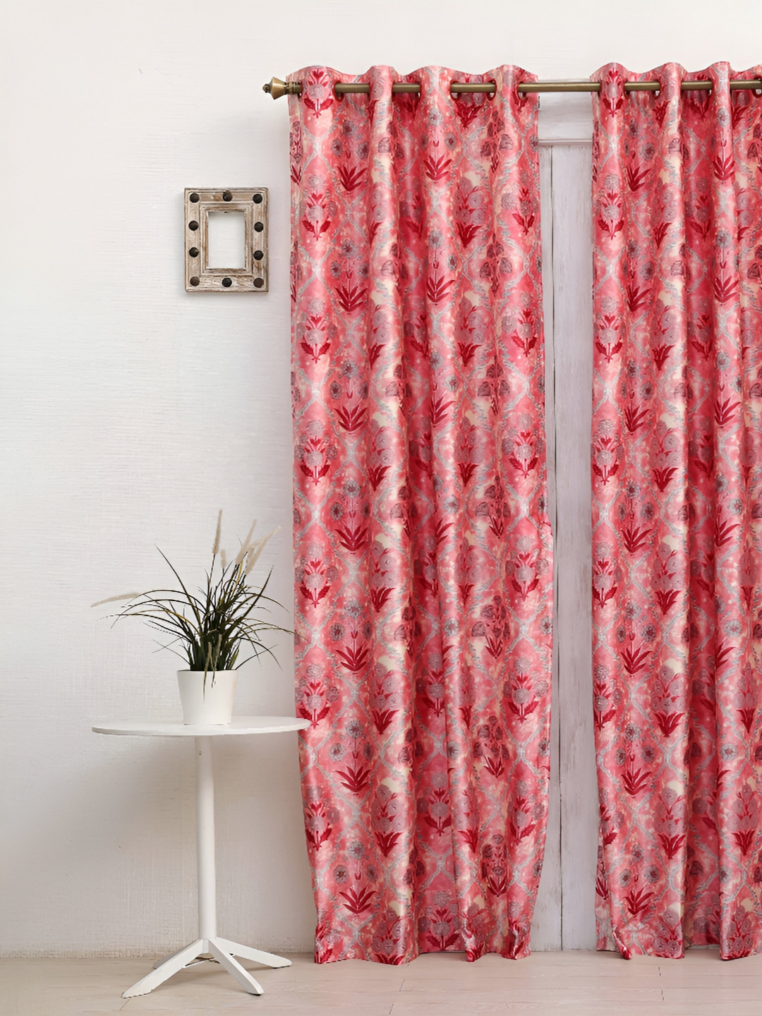Ariana Red & White Floral Eyelet Door Curtain