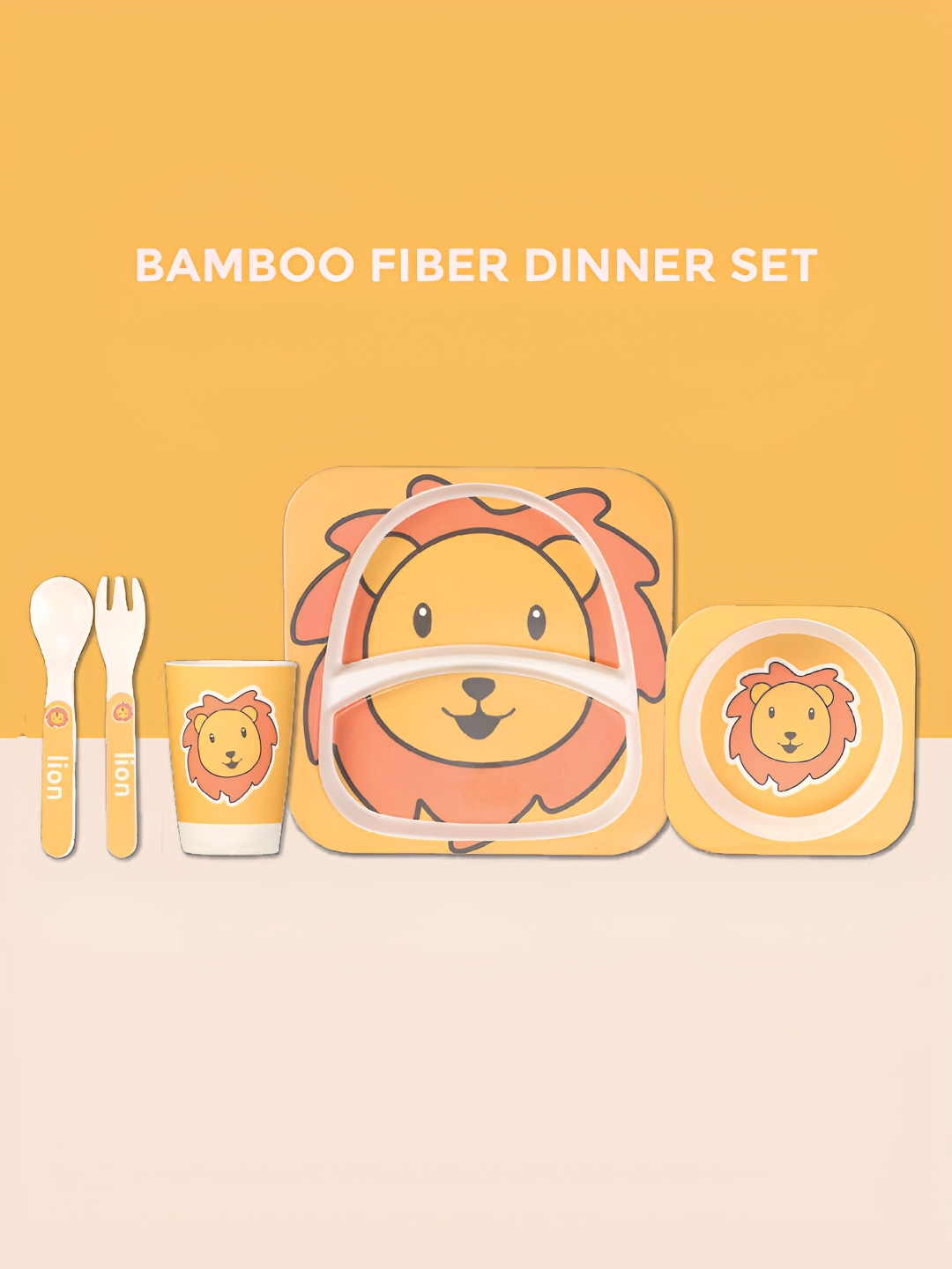 Polka Tots Yellow & White 5 Pieces Printed Bamboo Matte Dinner Set