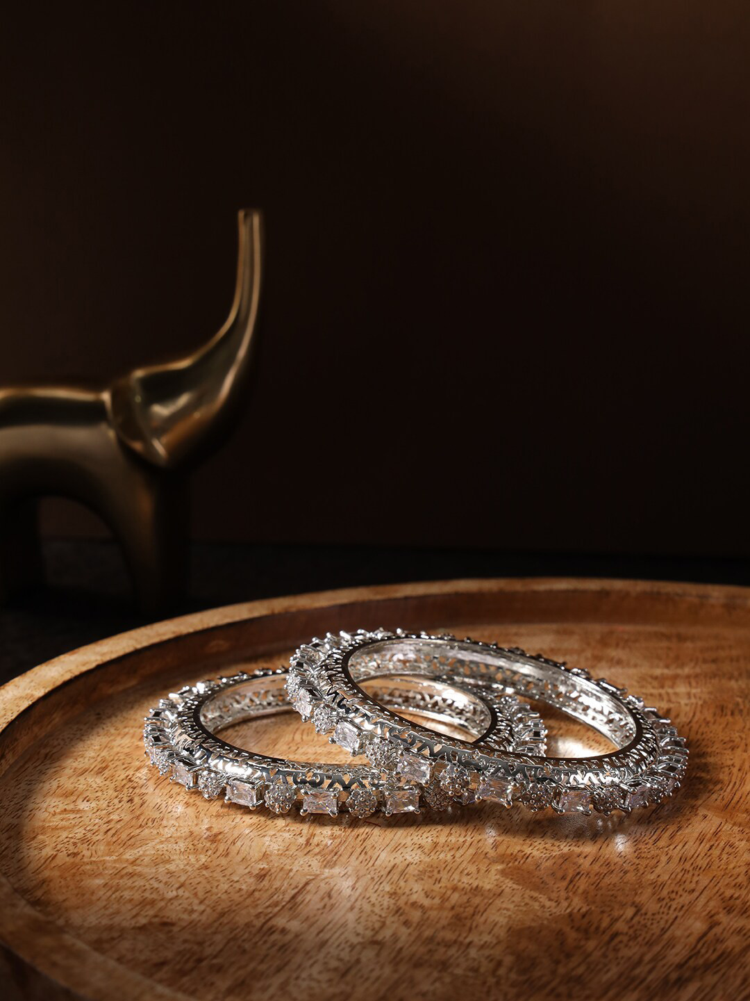 justpeachy Set Of 2 Silver Plated American Diamond Bangles