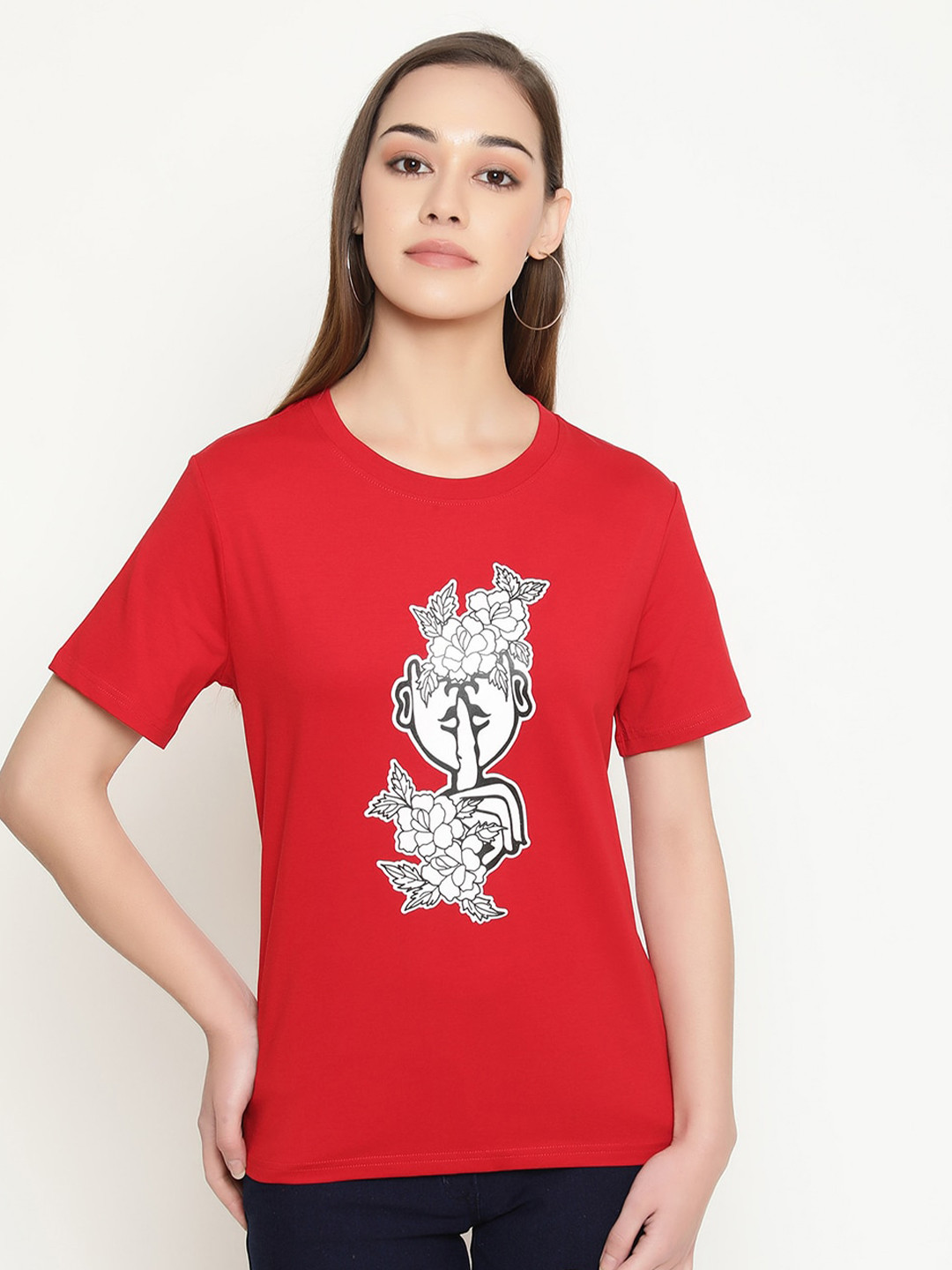 FUTURO Women Printed Drop-Shoulder Sleeves Applique T-shirt