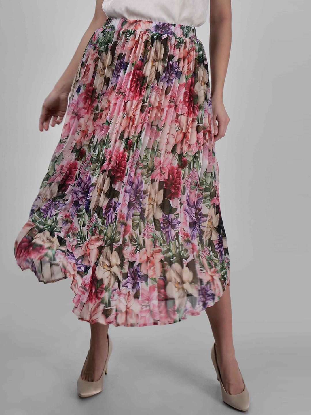 DRIRO Spring Printed Flared Midi A-Line Skirt