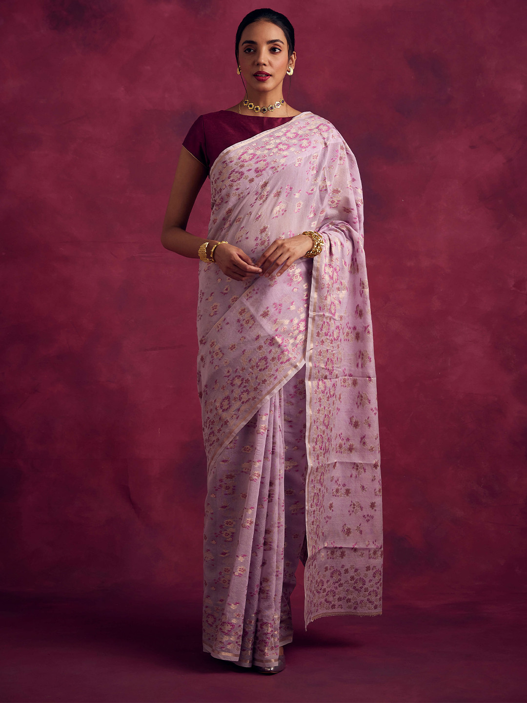 Abhishti Floral Woven Design Zari Banarasi Saree