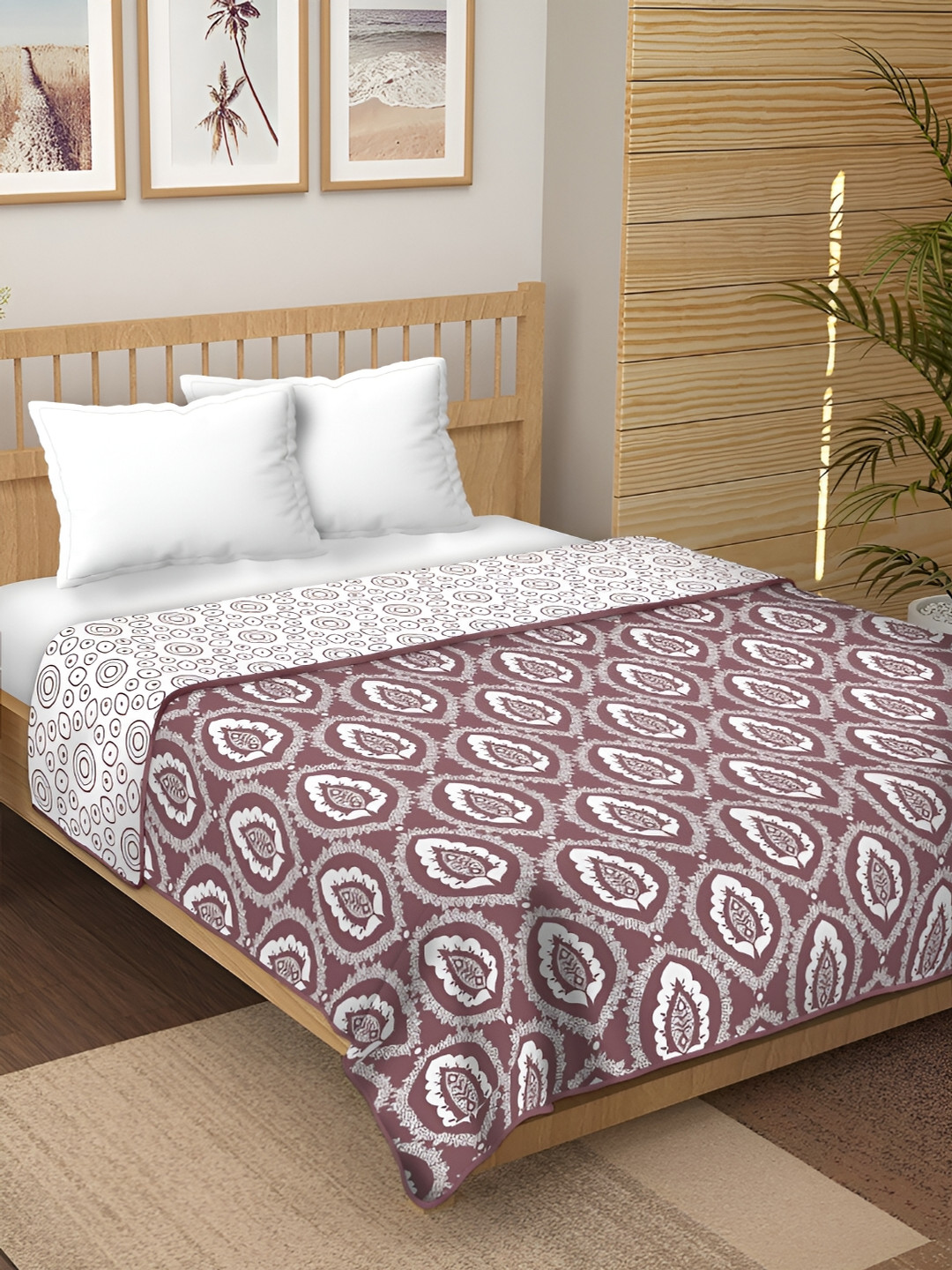 CHICERY Purple & White Ethnic Motifs Cotton AC Room 210 GSM Reversible Single Bed Dohar
