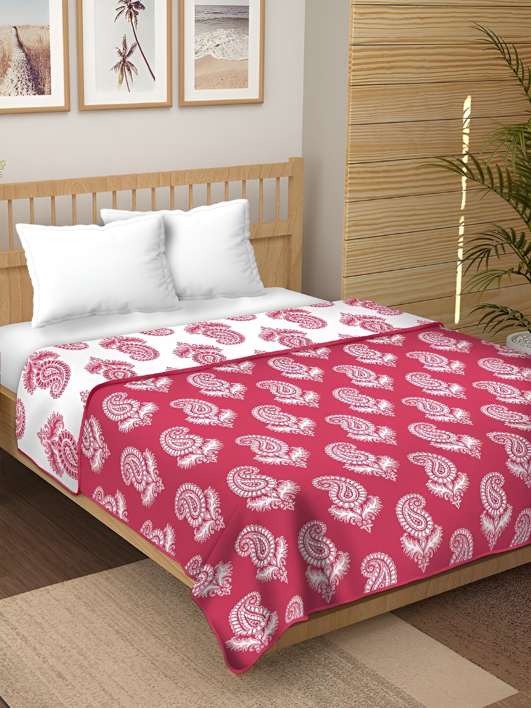 CHICERY Red & White Ethnic Motifs Pure Cotton AC Room 210 GSM Reversible Double Bed Dohar
