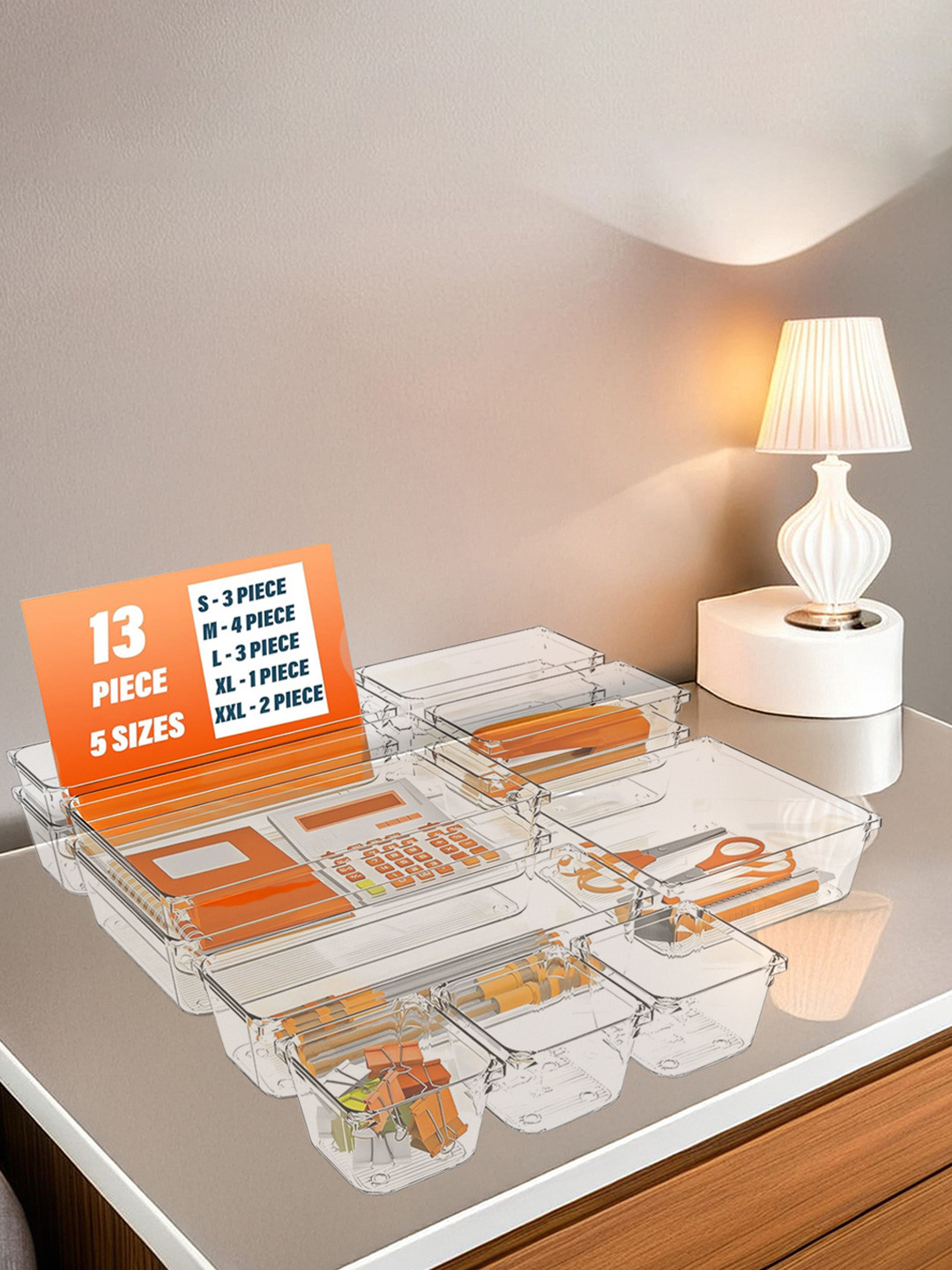 Kuber Industries Set of 13 Transparent Reusable Makeup Organiser