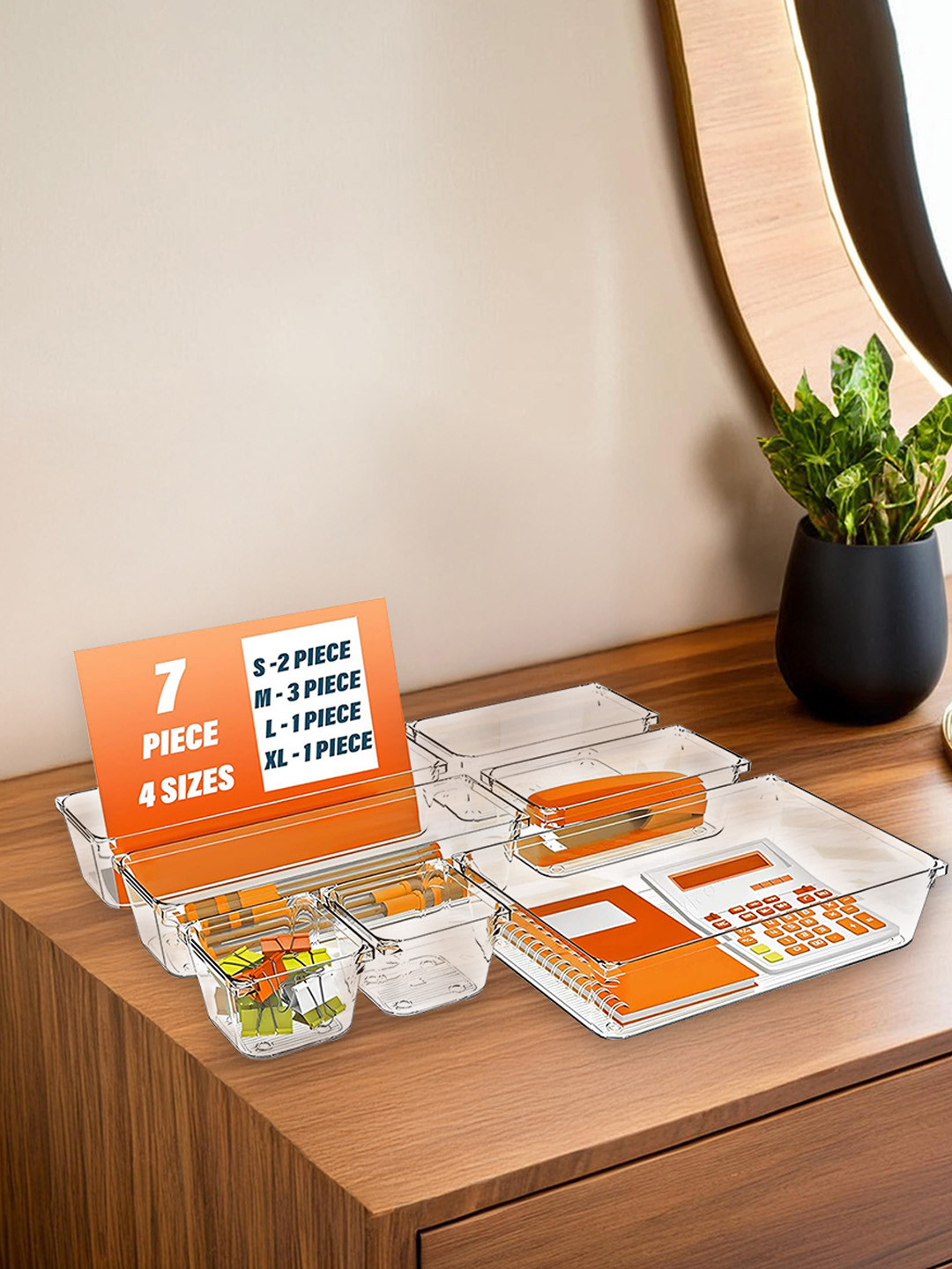 Kuber Industries Transparent 7 Pieces Reusable Desk Organiser Organisers