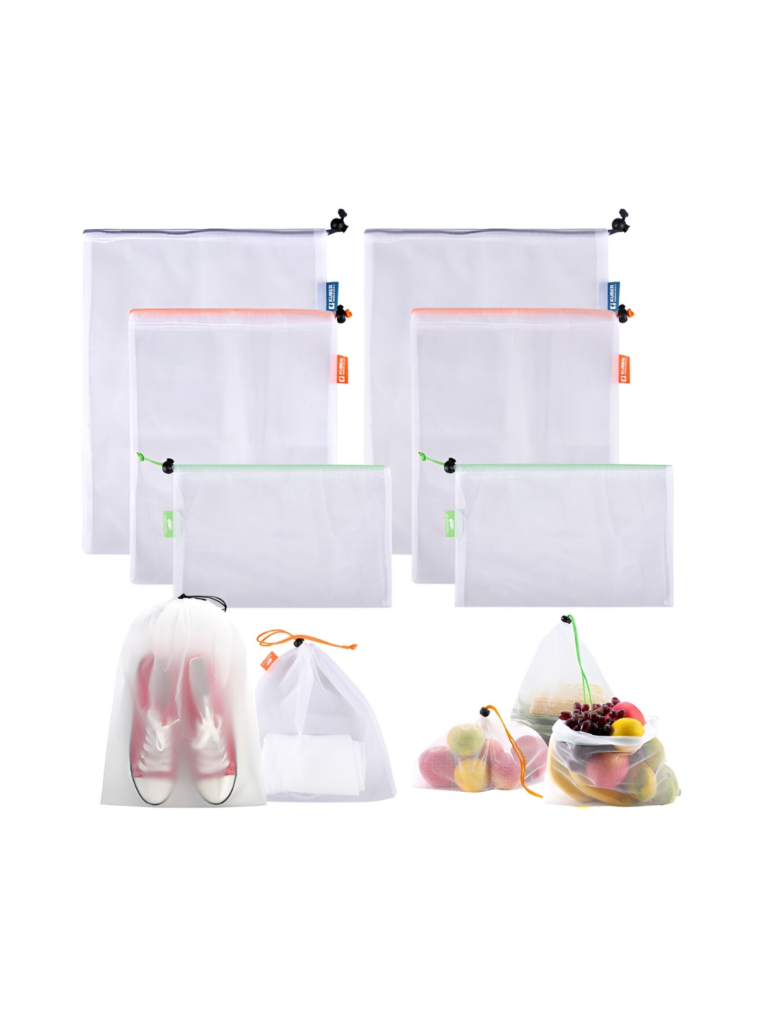 Kuber Industries White 6 Pieces Reusable Mesh Storage Bag