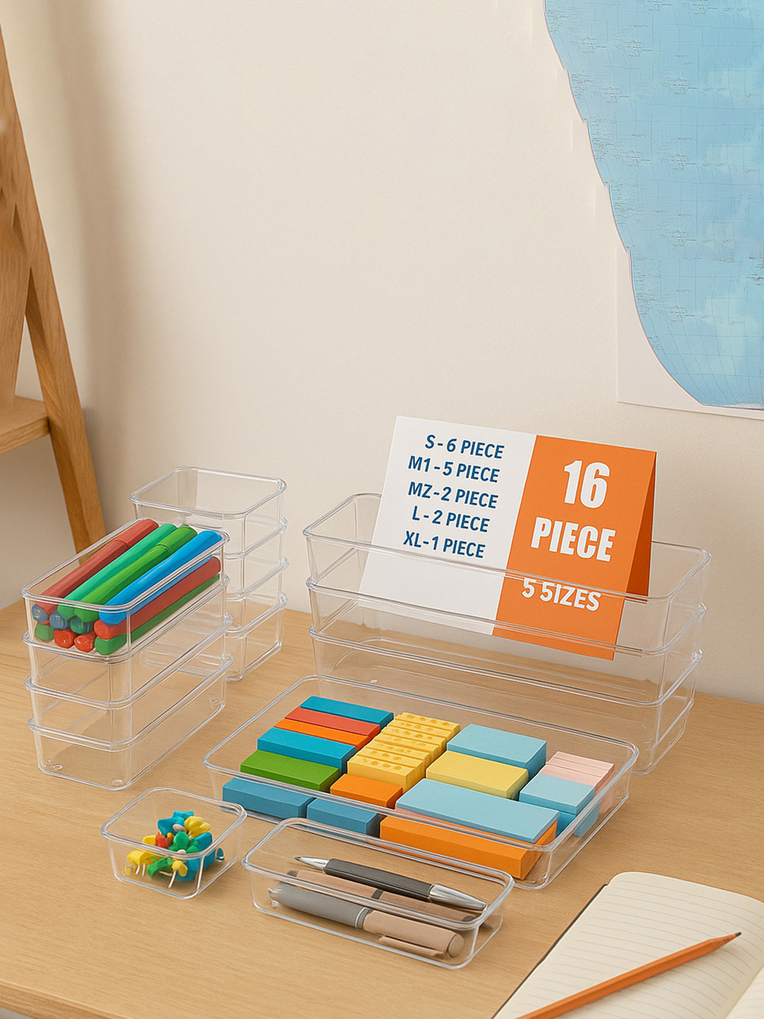 Kuber Industries Transparent 16 Pieces Reusable Desk Organiser Organisers