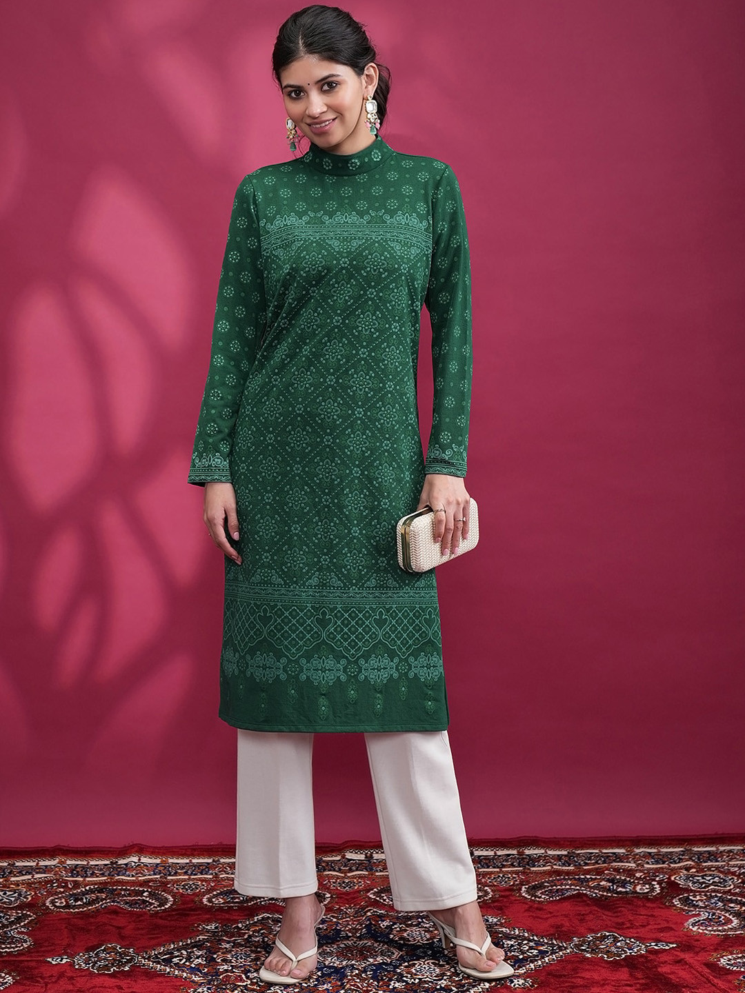 Vishudh High Neck Ethnic Motifs Thread Work Kurta