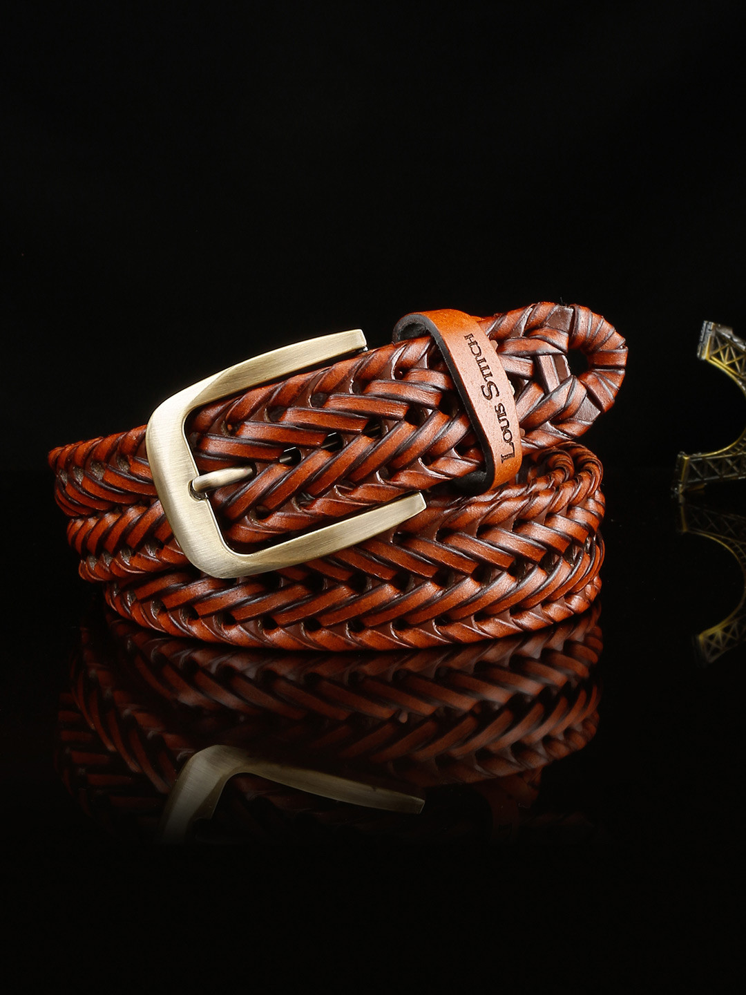 LOUIS STITCH Men Woven Designed Leather Belt