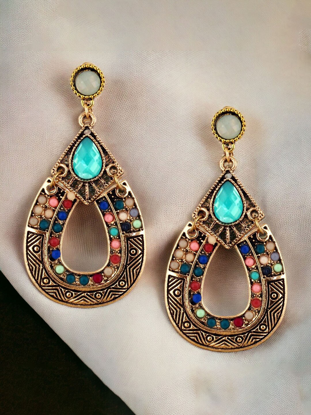 LUCKY JEWELLERY 18k Gold Plated Contemporary Drop Earrings