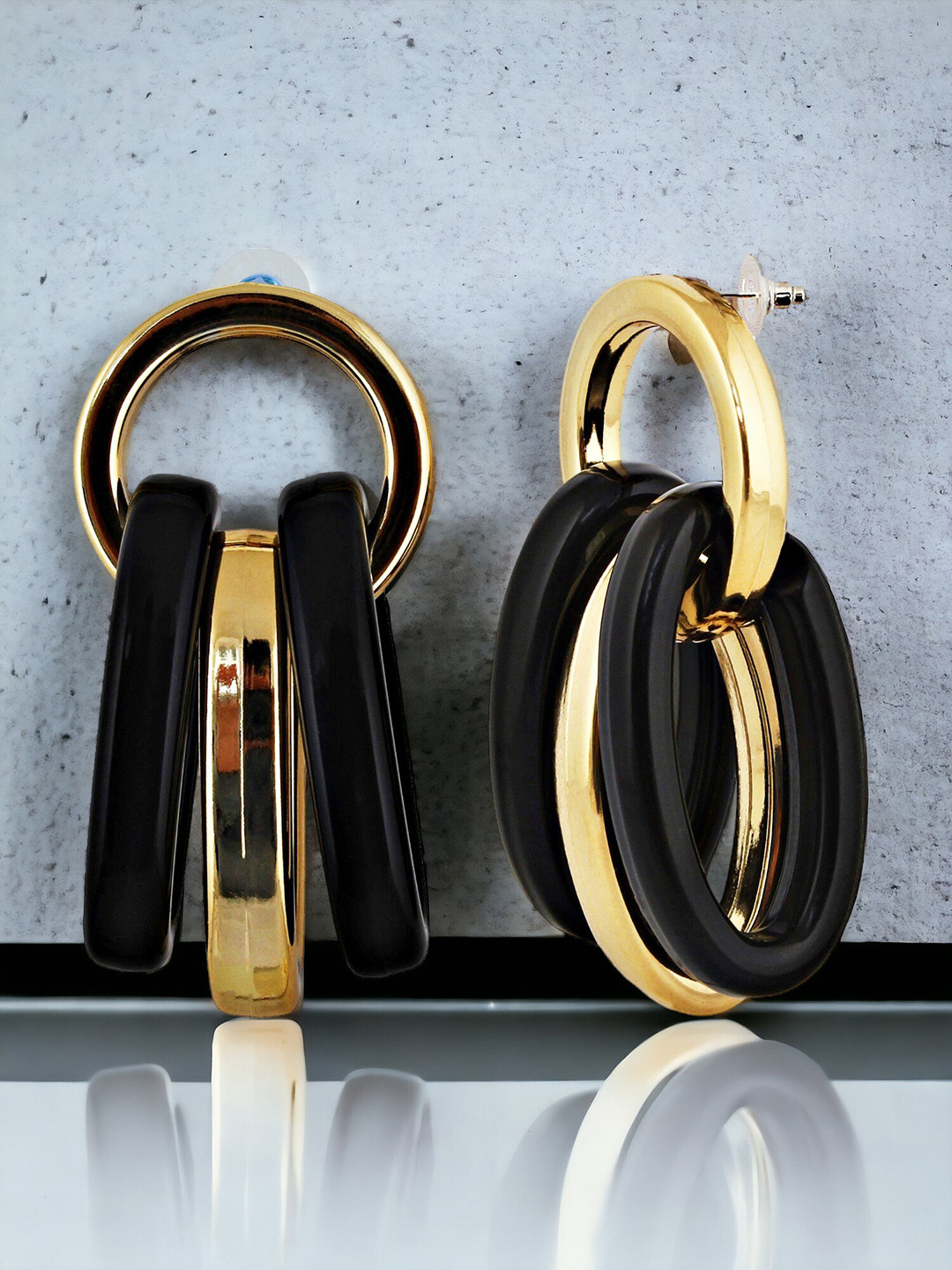 LUCKY JEWELLERY Black 18k Gold Plated Contemporary Drop Earrings