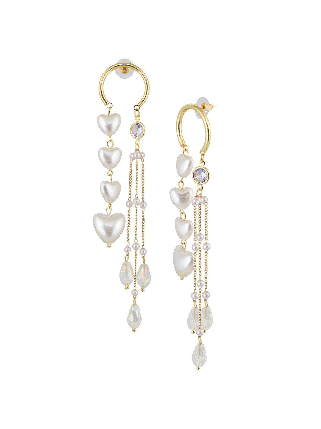 LUCKY JEWELLERY 18 KT Gold-Plated Beads Beaded Heart Shaped Earrings