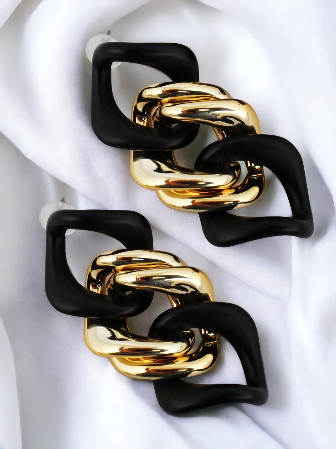 LUCKY JEWELLERY Black Gold-Plated Contemporary Drop Earrings