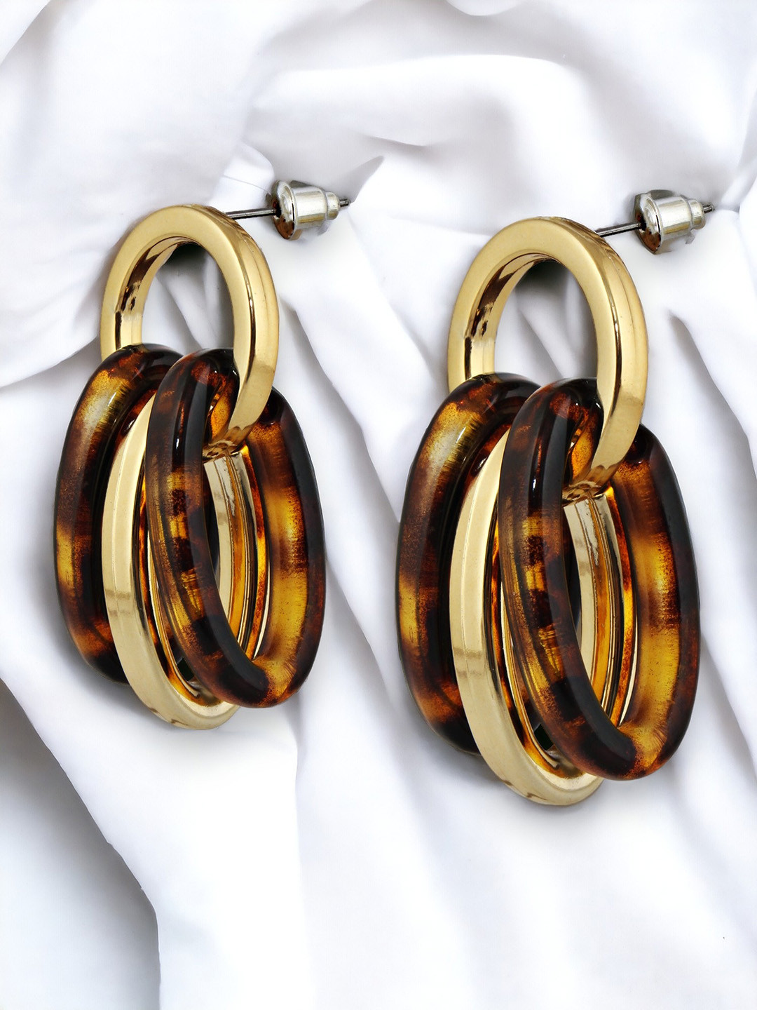 LUCKY JEWELLERY Gold-Plated Contemporary Hoop Drop Earrings