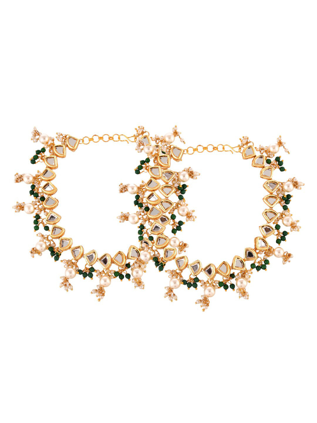 Silvermerc Designs Set Of 2 Gold-Plated Kundan Studded & Beads Beaded Anklets