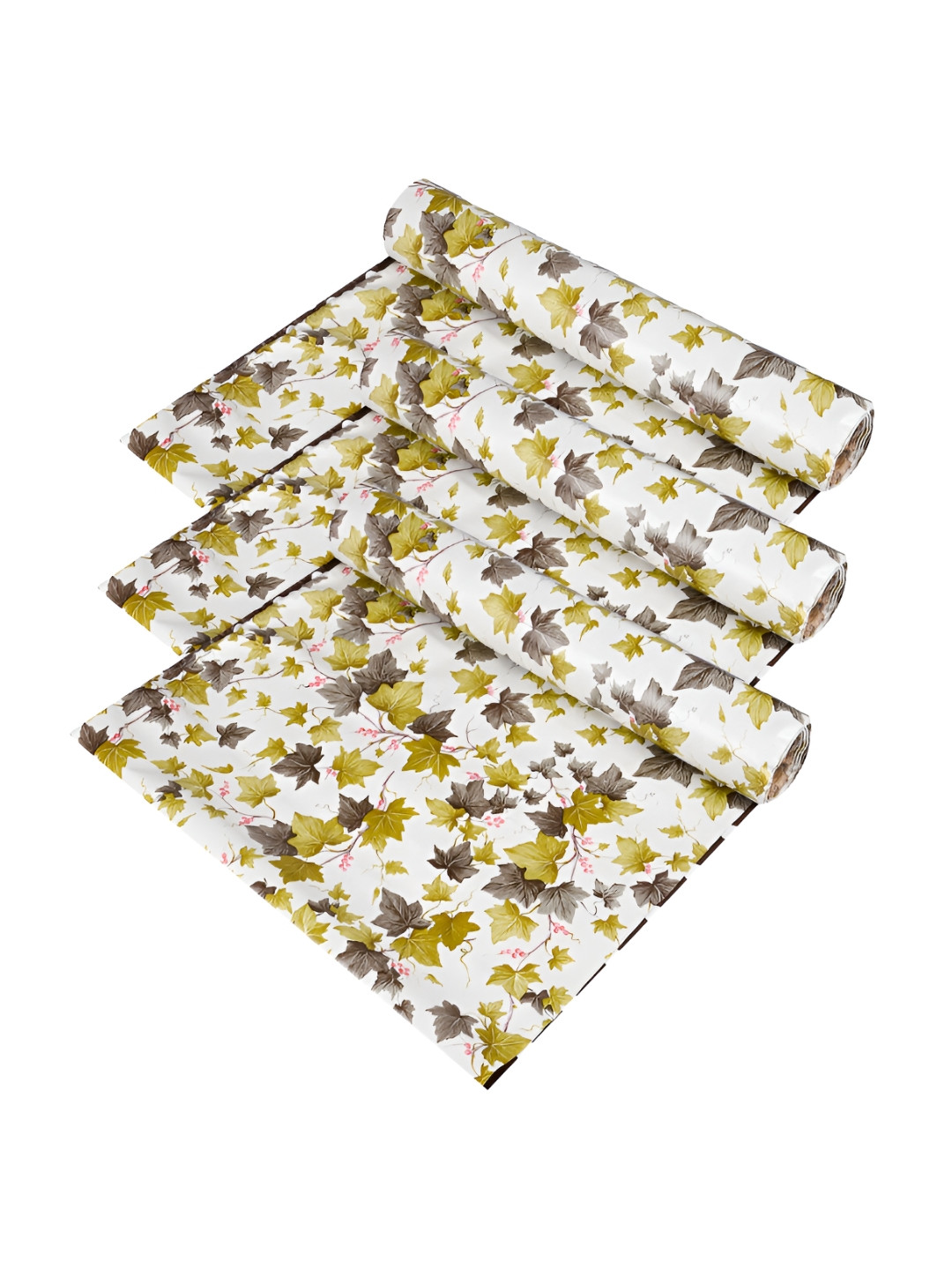 Kuber Industries Green 3 Pieces Floral Printed Shelf Liner Organisers