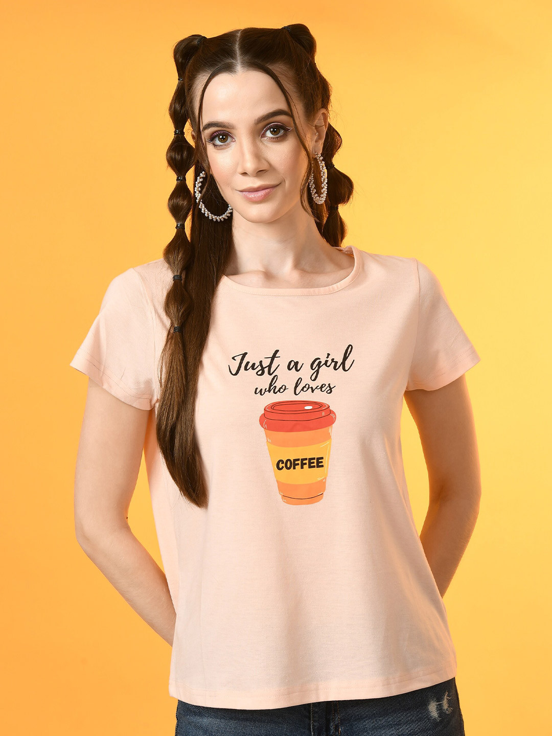 Fuchsia Typography Printed Round Neck Cotton T-shirt