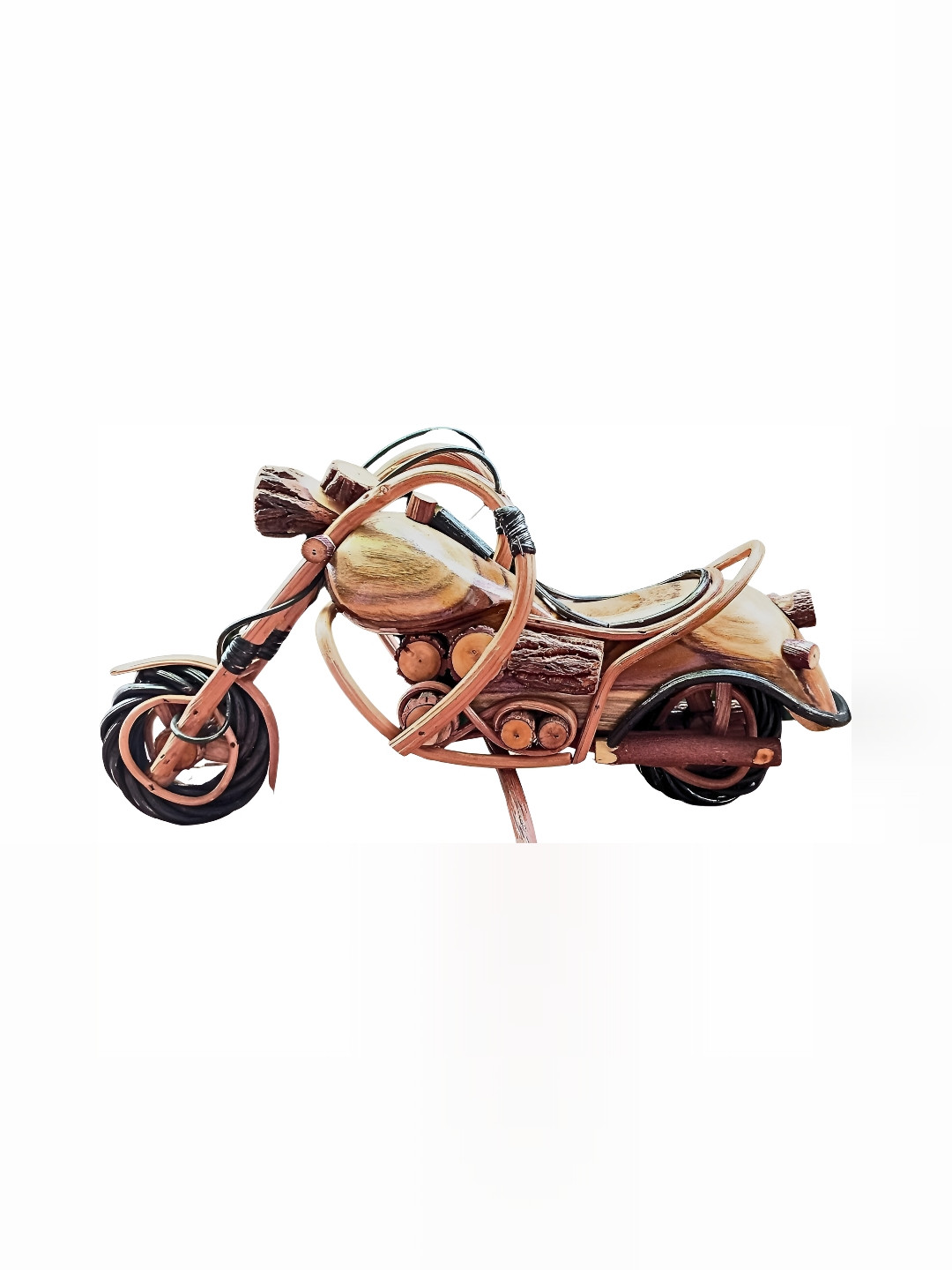 INDIA MEETS INDIA Bamboo Bike Brown Wood Natural Living Room Medium Showpiece - 9 Inches