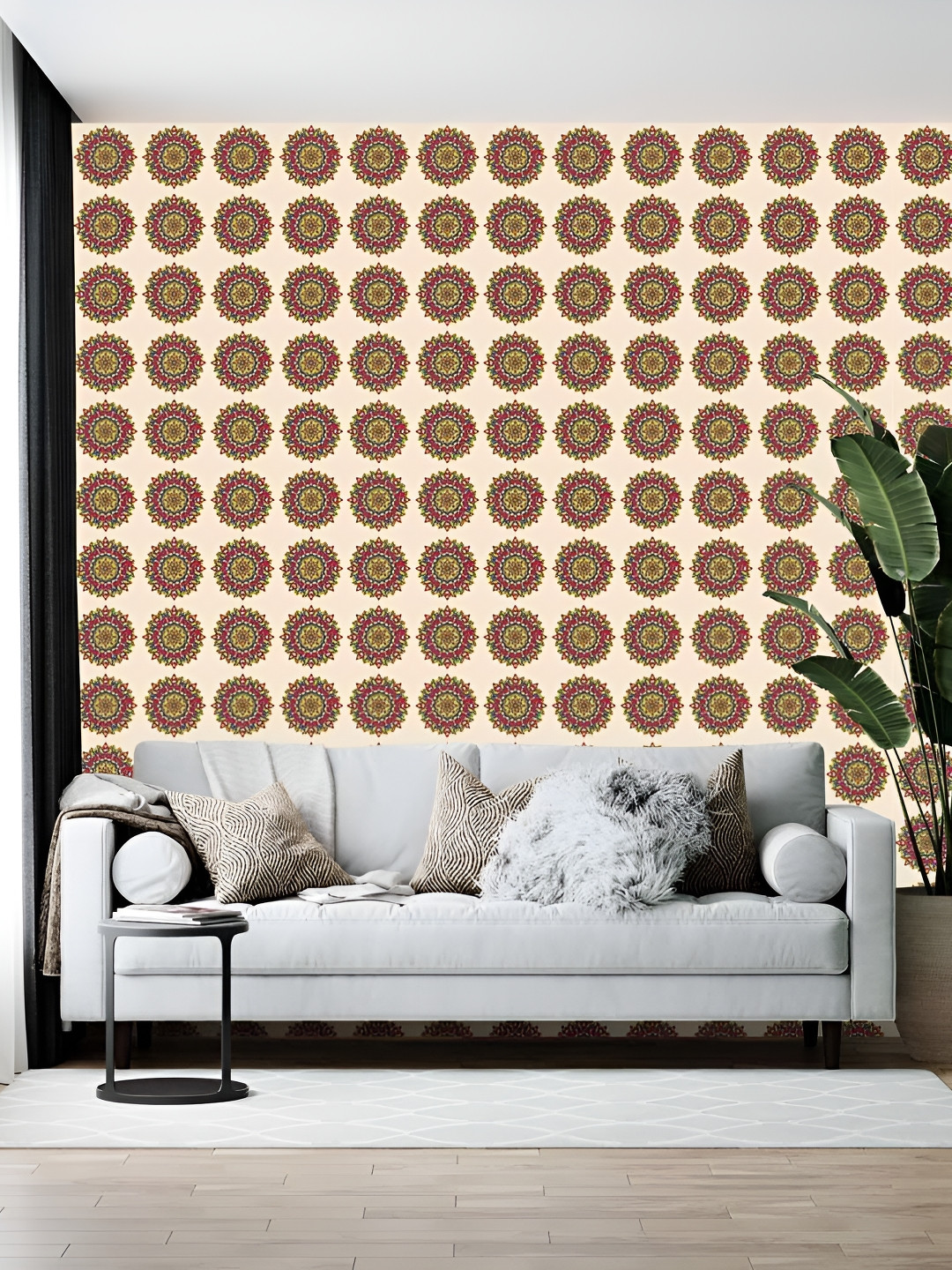 British Terminal Brown Ethnic Motif Printed Self-Adhesive Wallpaper