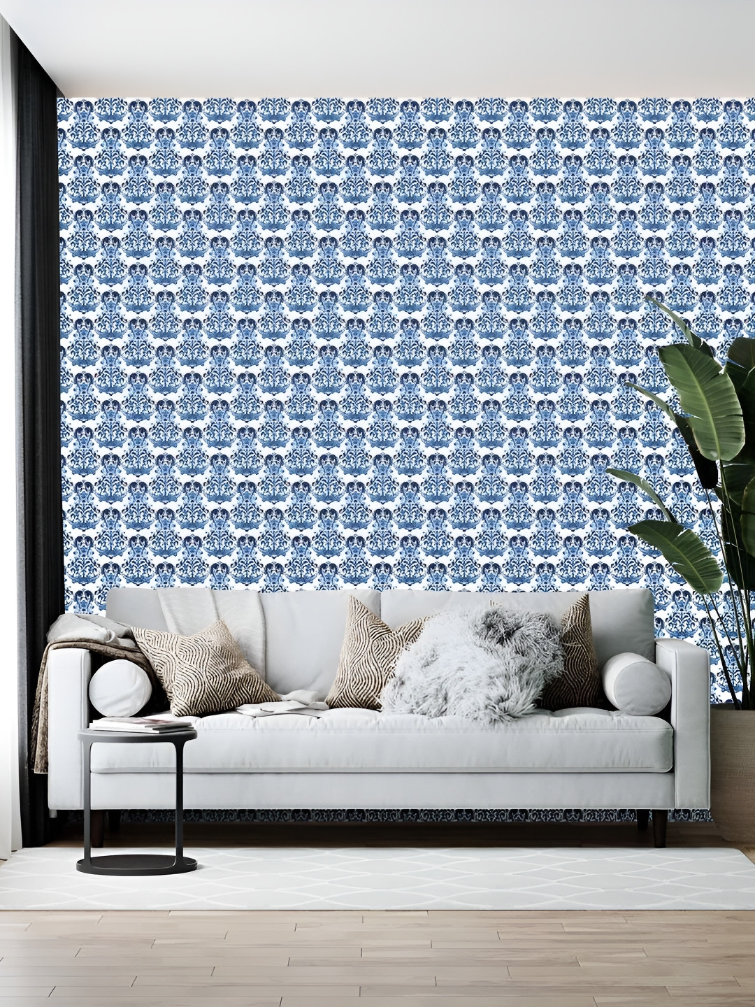 British Terminal Blue Ethnic Motif Printed Self-Adhesive Wallpaper
