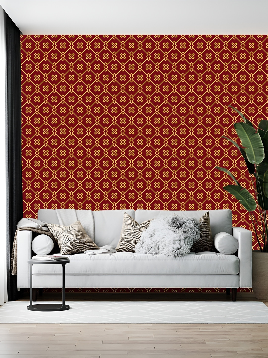 British Terminal Red & Yellow Geometric Printed Self-Adhesive Water-Resistant Wallpaper