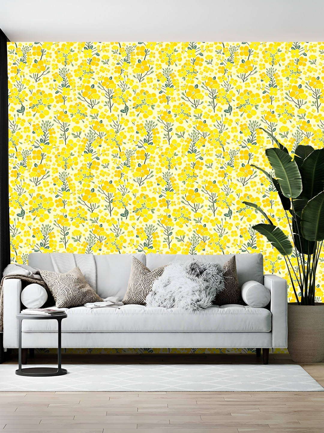 British Terminal Yellow & Green Floral & Botanical Printed Self-Adhesive Wallpaper