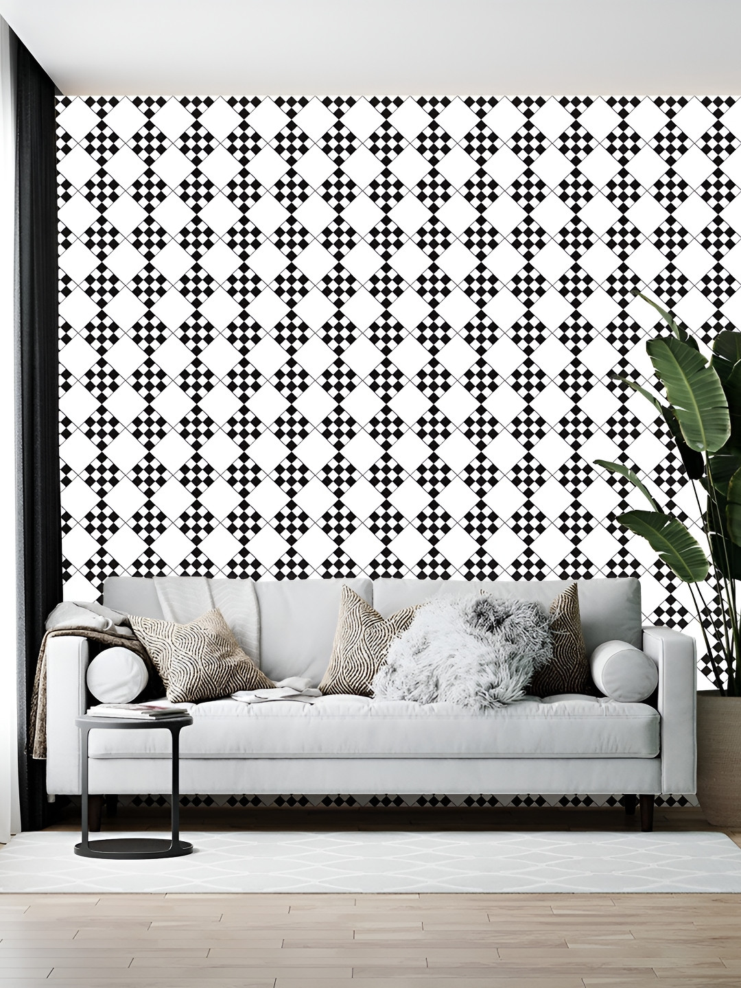 British Terminal White & Black Geometric Printed Self-Adhesive Wallpaper