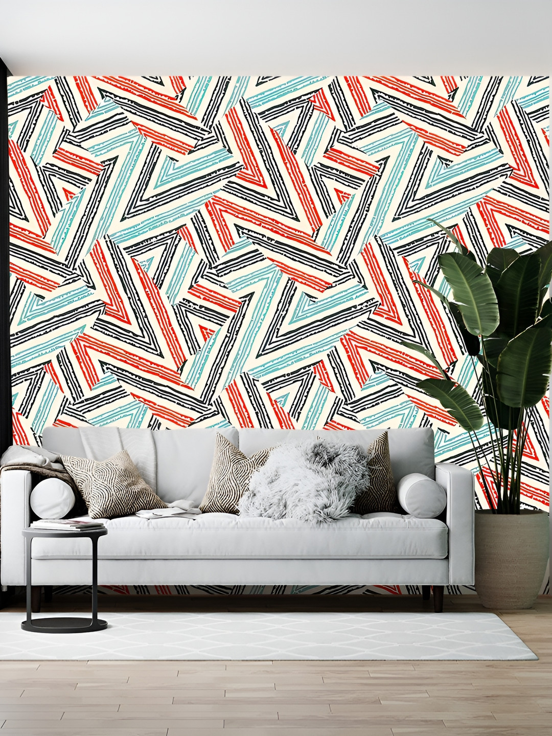 British Terminal White & Red Abstract Printed Wallpaper