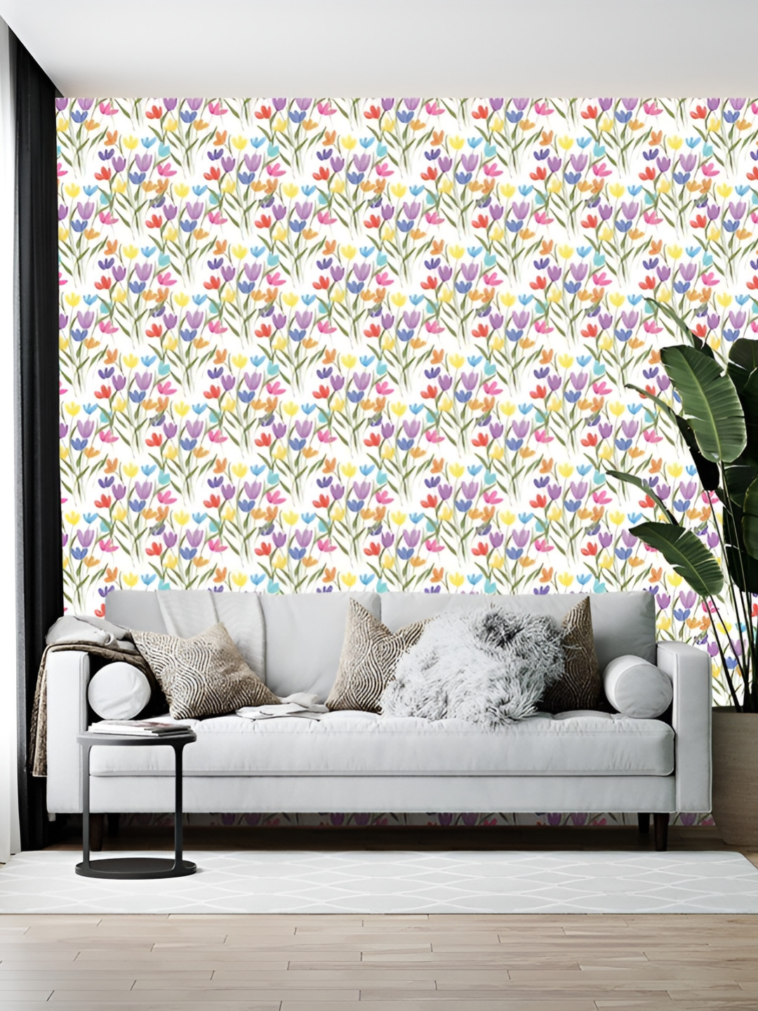 British Terminal White & Blue Floral Printed Wallpaper