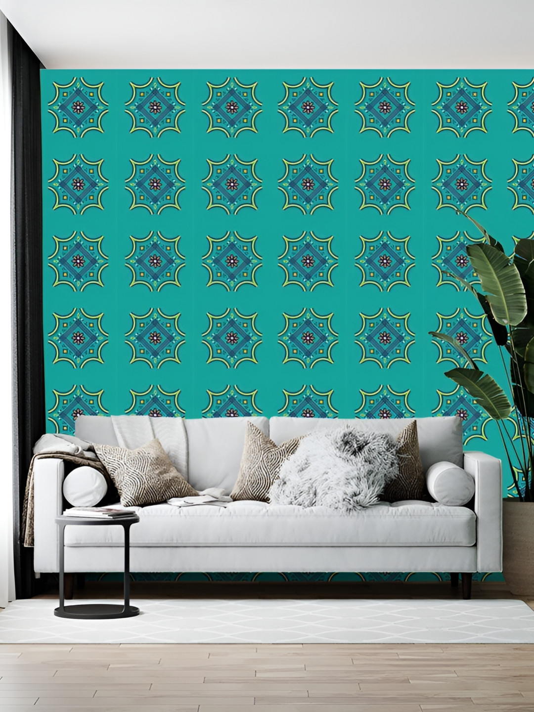 British Terminal Blue & Yellow Abstract Printed Wallpaper