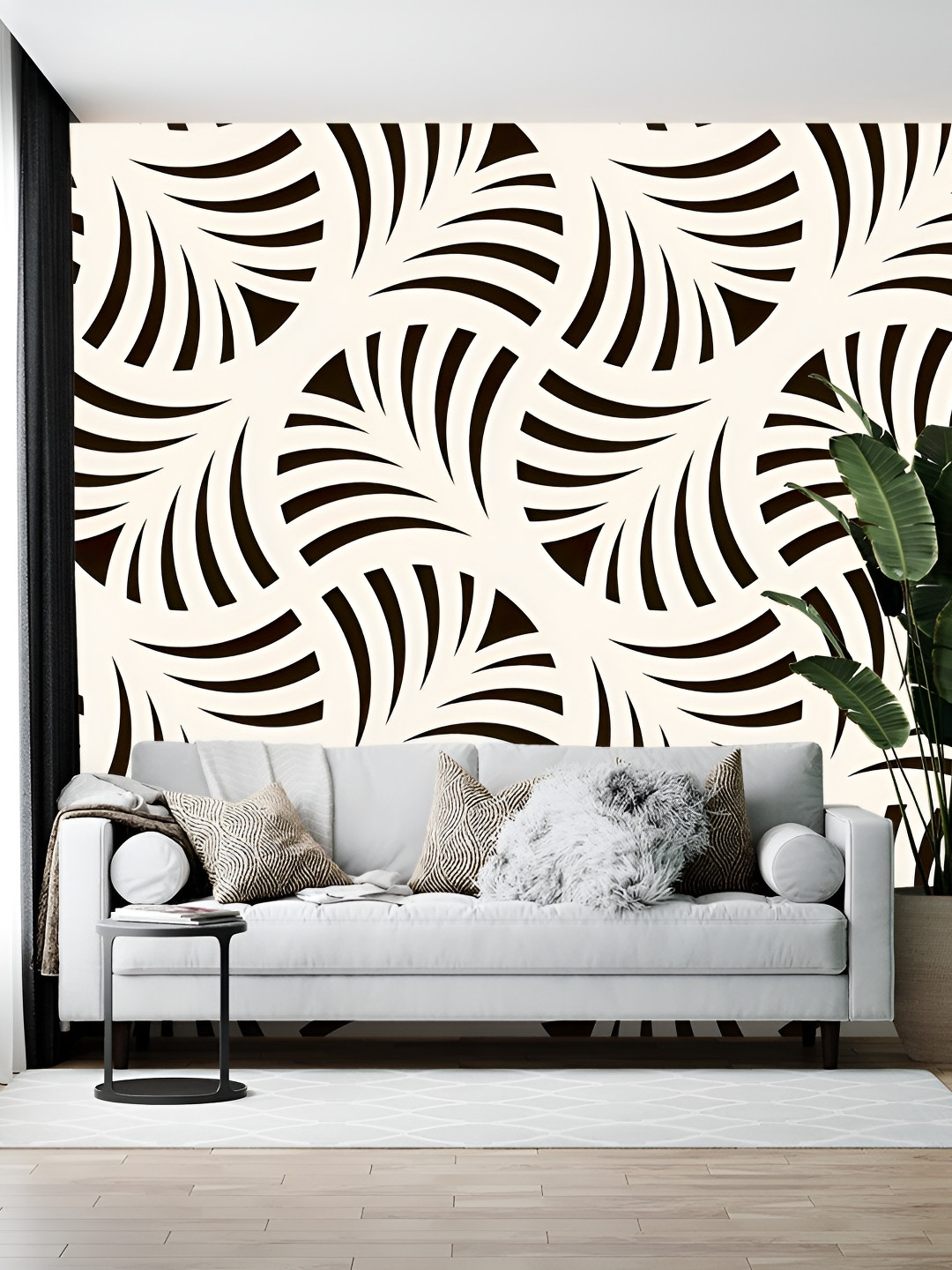 British Terminal Off-White & Black Abstract Printed Wallpaper
