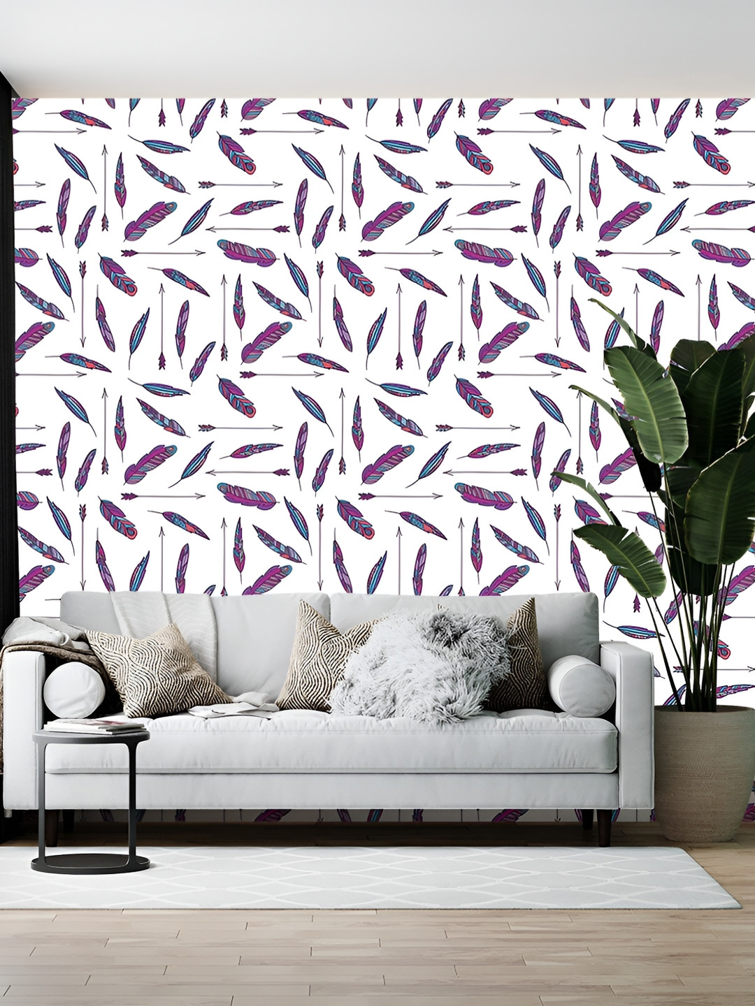 British Terminal White & Violet Abstract Printed Wallpaper