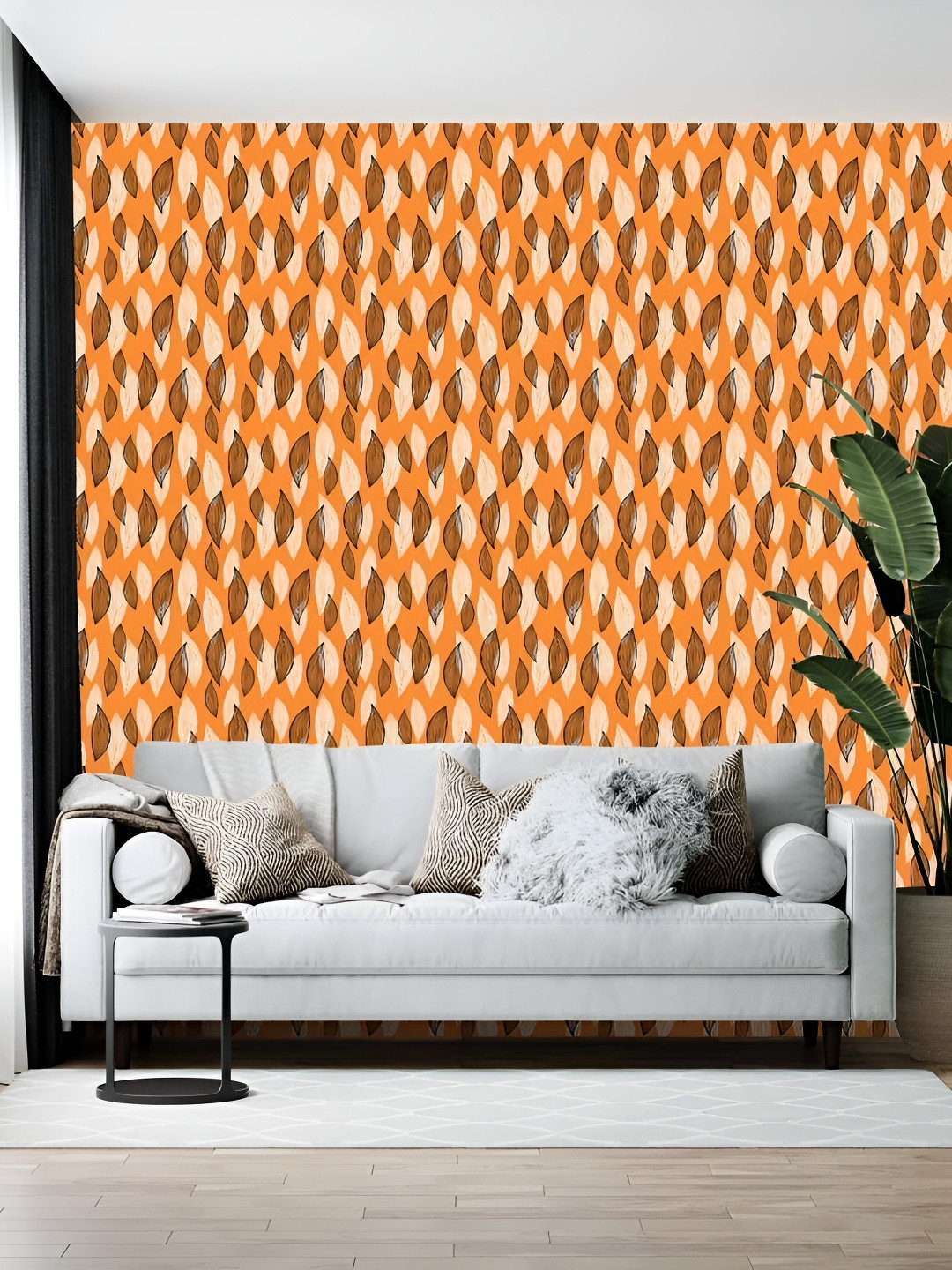 British Terminal Orange-Colored & Brown Abstract Printed Wallpaper