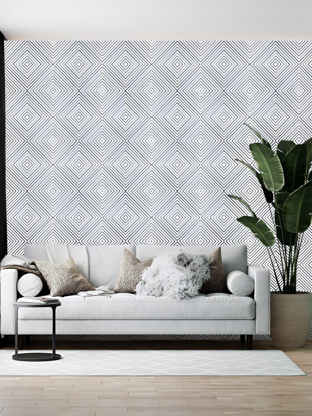 British Terminal White & Black Geometric Printed Self-Adhesive Wallpaper